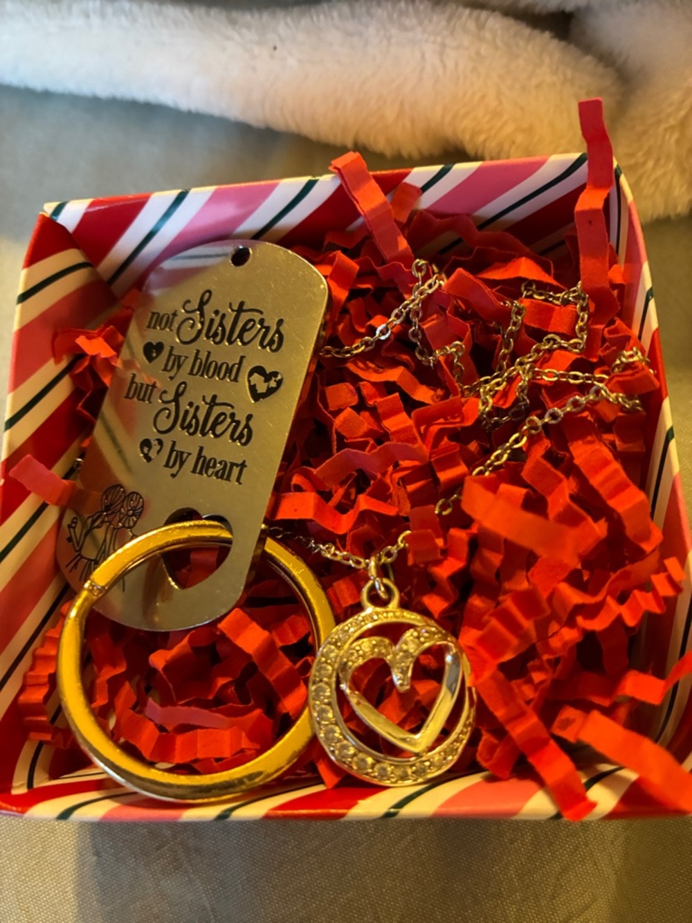 BOGO FREE- “Sisters Always” Engraved Heart Necklace With CZ Accents & Keychain